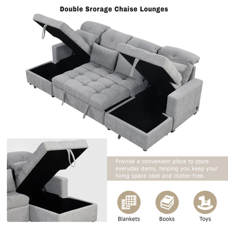 Versatile Oversized U-shaped Sectional Sofa Bed with Storage Chaise Lounges and USB Ports, Gray Chenille, 110.2' - sold by Home Elegance USA