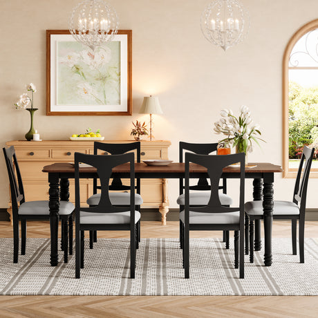 7-Piece Dining Table Set, 60inch to 78inch Extendable Wood Dining Table with Removable Leaf, Kitchen Table Set with 6 Upholstered Side Chair, Dining Table Set for 6 - sold by Home Elegance USA
