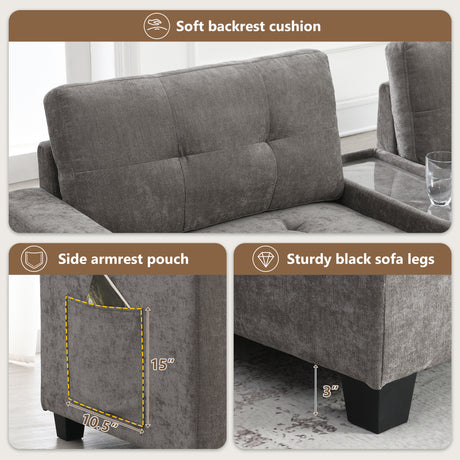 Modern Chenille U-Shaped Sectional Sofa with Acrylic Table Top, USB Charger, Storage Drawers, and Movable Ottoman in Gray - sold by Home Elegance USA