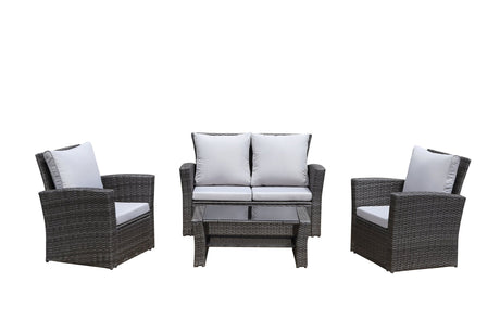 4 - Pieces PE Rattan Wicker Outdoor Patio Furniture Set with Grey Cushions - B082S00006 - image - 3