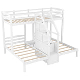 Twin over Twin & Twin Bunk Bed with Built-in Staircase and Storage Drawer,White - sold by Home Elegance USA