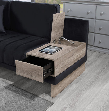 Messina 122.5'W Black Velvet Reversible Sectional Sofa Ottoman with Storage Compartment, Drawer, USB ports, Charging Outlets - sold by Home Elegance USA
