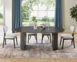 Valencia 5-Piece 80' Oval Gray Oak Finish Dining Set with Dual Pedestal Base & Light Gray Fabric Upholstered Chairs