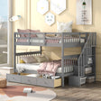 Stairway Full-Over-Full Bunk Bed with Drawer, Storage and Guard Rail for Bedroom, Gray (OLD SKU: LT100310AAE) - sold by Home Elegance USA