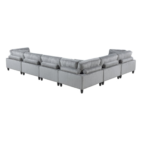 6pc Modular Sectional Set Gray Corduroy Upholstery 3x Armless Chairs 3x Corner Seats Soft Pillows Living Room Furniture - sold by Home Elegance USA