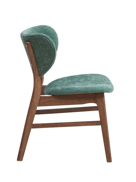 Bevis 5-Piece Walnut Finish Dining Set with Faux Marble Tabletop and Green Upholstered Chairs - sold by Home Elegance USA