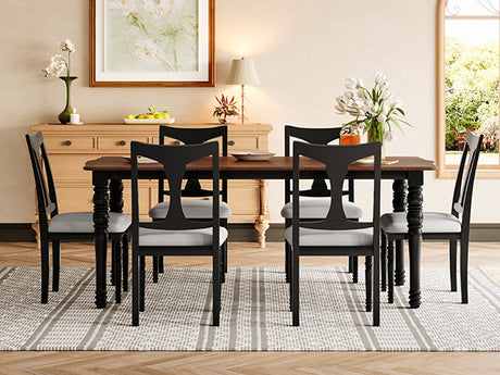 7-Piece Dining Table Set, 60inch to 78inch Extendable Wood Dining Table with Removable Leaf, Kitchen Table Set with 6 Upholstered Side Chair, Dining Table Set for 6 - sold by Home Elegance USA