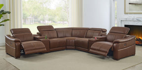 Leather Match Modular Sectional with Recliner Seat and Adjustable Headrest and Storage Console with Cup Holders - sold by Home Elegance USA