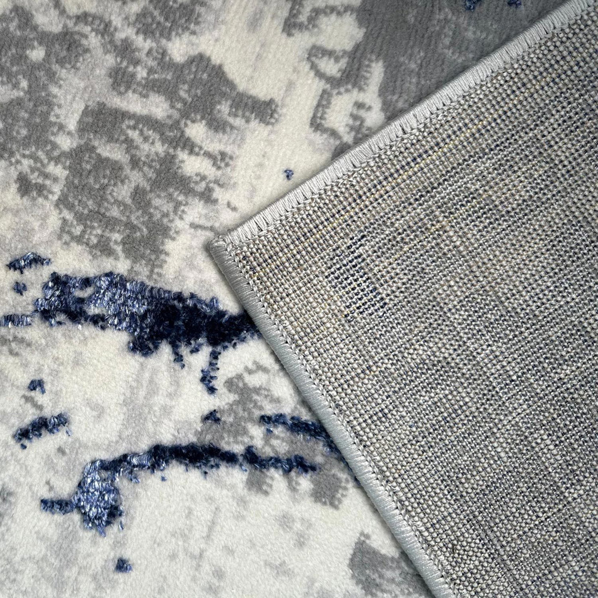 Penina Luxury Area Rug in Gray with Navy Blue Circles Abstract Design - Home Elegance USA
