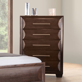 Transitional Style Chest 1pc 5-English Dovetail And French dovetail Drawer Espresso Finish Bedroom Finish