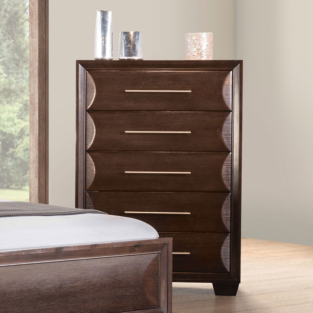 Transitional Style Chest 1pc 5-English Dovetail And French dovetail Drawer Espresso Finish Bedroom Finish