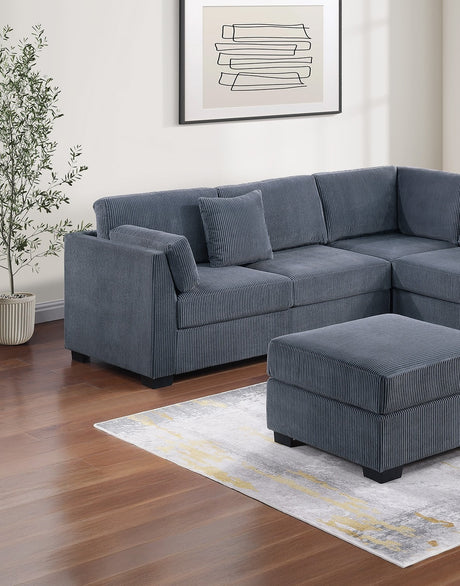 L-Sectional RAF/LAF One Arm-Loveseat Corner Wedge Cocktail Ottoman Dark Gray Corduroy Upholstered Pillows 4pc Sectional Sofa Set - sold by Home Elegance USA