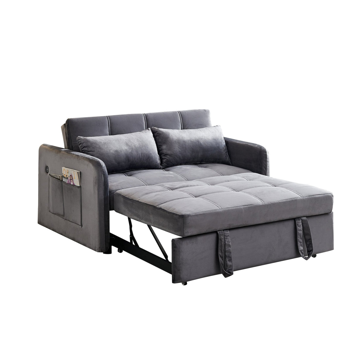 55.5" Twins Pull Out Sofa Bed Grey Velvet - W1097104077 - image - 11