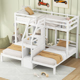 Twin over Twin & Twin Bunk Bed with Built-in Staircase and Storage Drawer,White - sold by Home Elegance USA