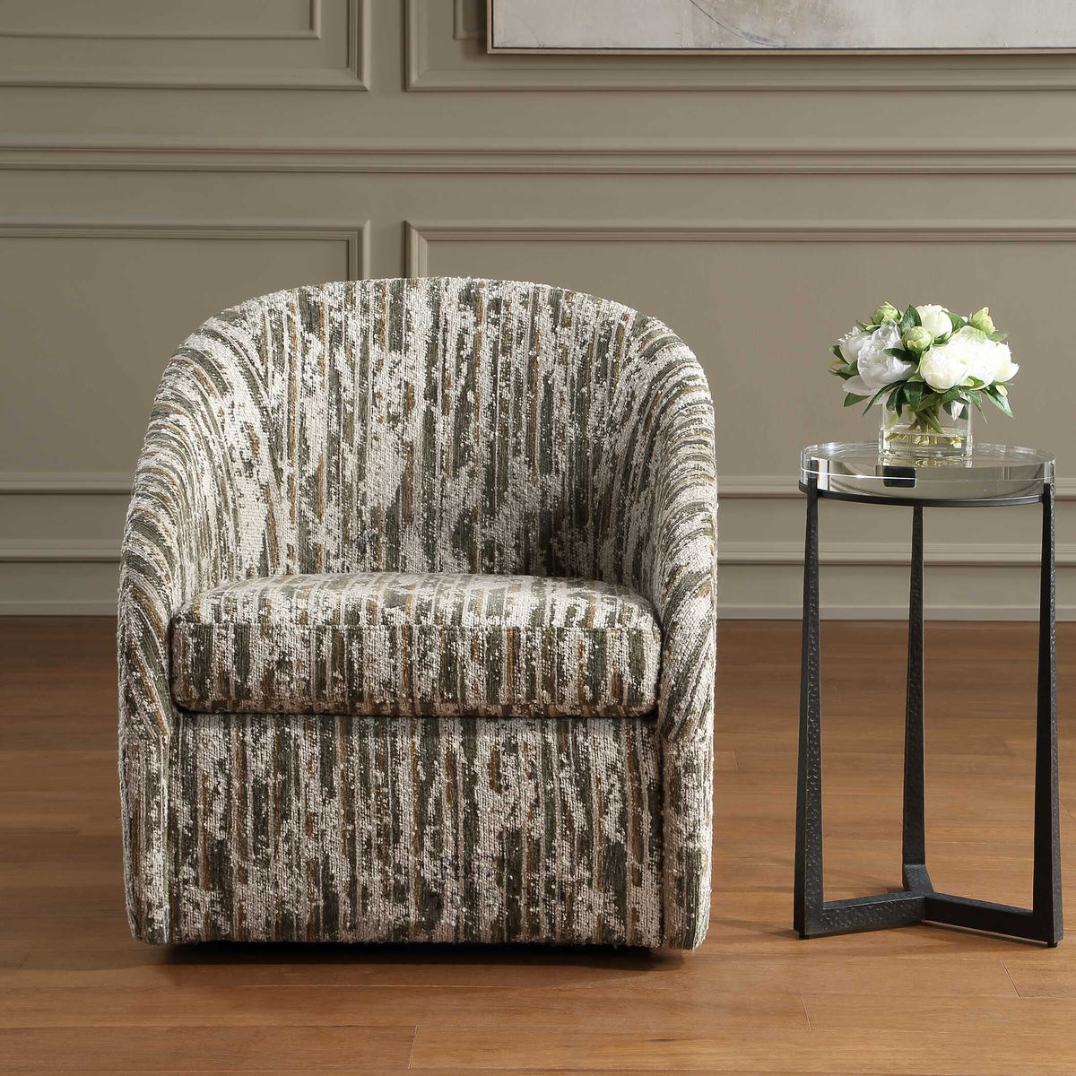 Mari Boucle Swivel Chair - Green / White by Uttermost - View 2
