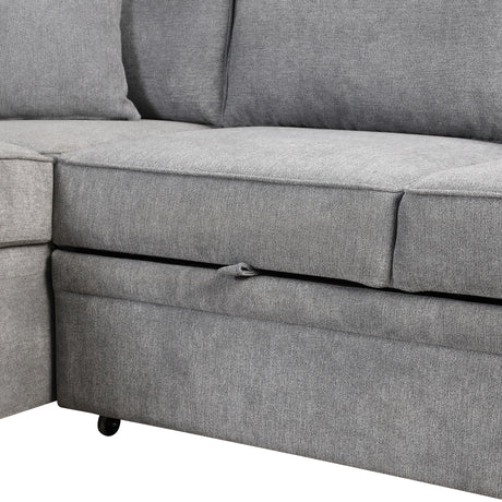 Modern Sleeper Sofa Bed with Storage Ottoman, Gray Linen, 84.75' L Shape Couch for Living Room or Apartment - sold by Home Elegance USA