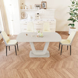 Juego de mesa de comedor expandible de 62,99 a 78,74 pies para 2 a 8 personas, equipado con 4 sillas de comedor acolchadas gruesas de tela de PU y una espaciosa mesa de comedor, mesa de cocina y sillas, con patas de mesa en forma de U