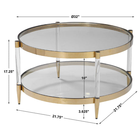 Kellen Glass Coffee Table - Gold by Uttermost - View 6