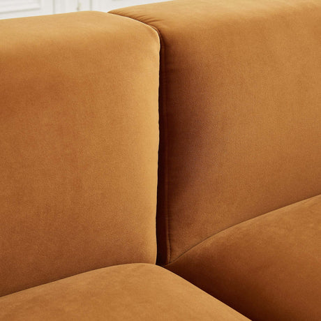 Orby Velvet Sectional Sofa Left Facing with Cloud Comfort in Cognac Velvet, 73.62 x 124.00 x 30.00 inches - sold by Home Elegance USA