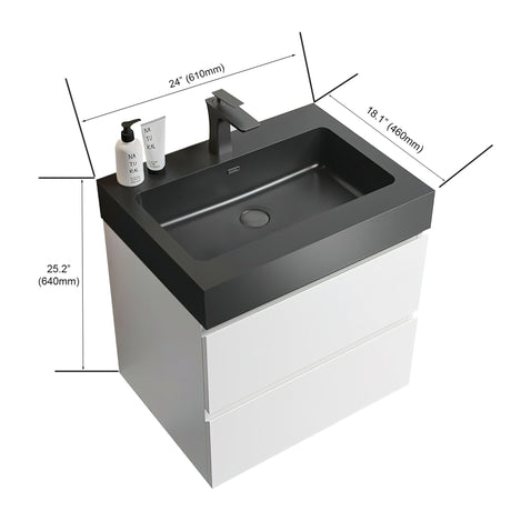 Alice 24" Floating White Bathroom Vanity with Large Storage and Black Basin - Faucet Not Included - W1865S00022 - Home Elegance USA - 5