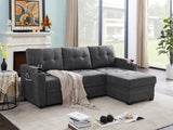 Mabel Dark Gray Woven Fabric Sleeper Sectional with cupholder, USB charging port and pocket - Home Elegance USA