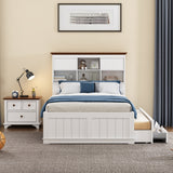 2 Pieces Wooden Captain Bedroom Set Full Bed with Trundle and Nightstand,White+Walnut | Home Elegance USA