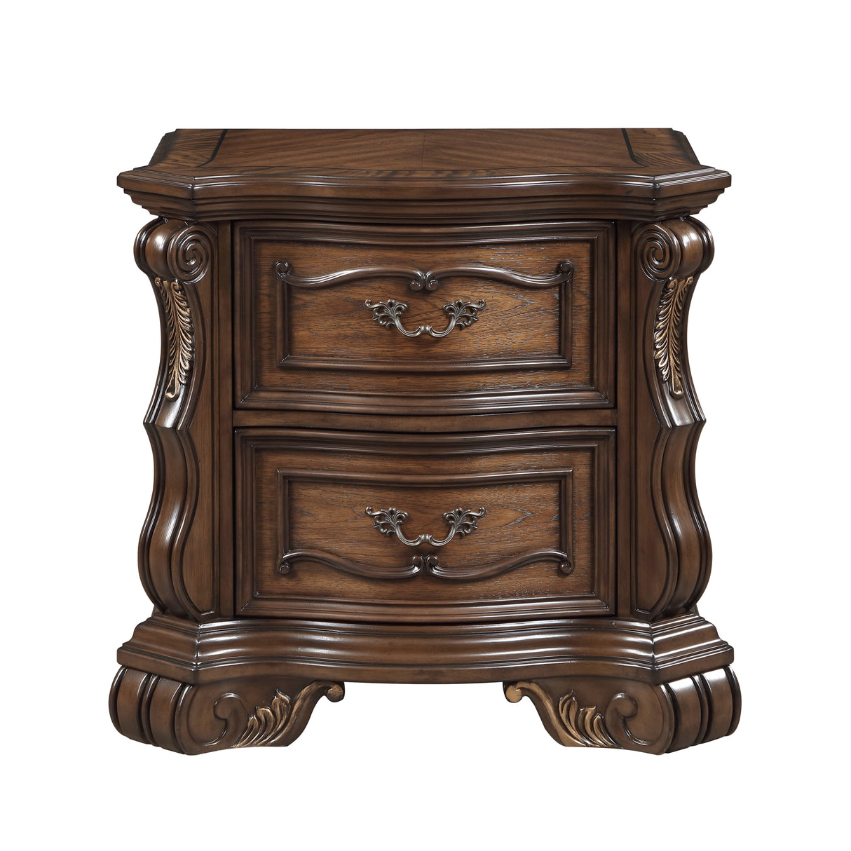 Formal Traditional Dark Brown Finish Luxury Nightstand of 2x Drawers Gold Accent Detailing Bedroom Furniture 1pc Bedside Cabinet