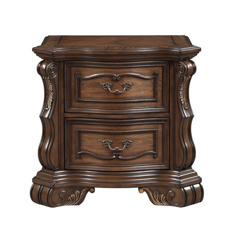 Formal Traditional Dark Brown Finish Luxury Nightstand of 2x Drawers Gold Accent Detailing Bedroom Furniture 1pc Bedside Cabinet