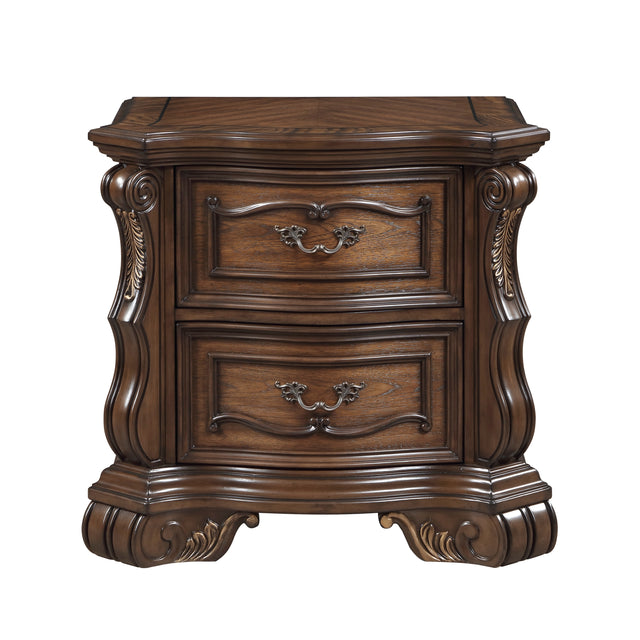 Formal Traditional Dark Brown Finish Luxury Nightstand of 2x Drawers Gold Accent Detailing Bedroom Furniture 1pc Bedside Cabinet