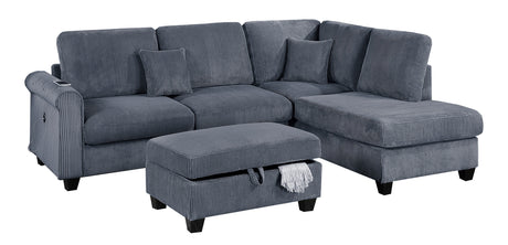 Contemporary Dark Gray 3pc Sectional Set Corduroy Upholstered LAF Sofa RAF Chaise Ottoman L-Sectional Living Room Furniture - sold by Home Elegance USA