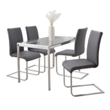 Fuji-Foster Contemporary Dining Set in Stainless Steel, Clear Glass and Grey Faux Leather by LumiSource - 5 Piece