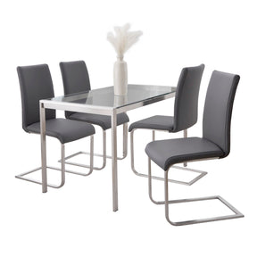 Fuji-Foster Contemporary Dining Set in Stainless Steel, Clear Glass and Grey Faux Leather by LumiSource - 5 Piece - sold by Home Elegance USA