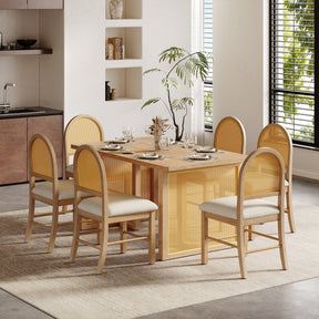 TREXM 7-Piece Farmhouse Dining Table Set for 6 - 59.8' Rectangular Dining Table with Distressed Oak Veneer and 6 Rattan Chairs, Rustic Kitchen Furniture for Dining Room(Natural) - sold by Home Elegance USA