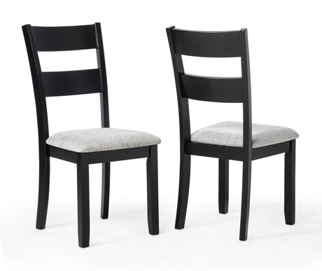 6pc Dining Set Rectangular Table Features Weathered Gray Finish Wood Grain Wide Slat Backs Padded Seats Upholstered Textured Neutral Fabric Chair Bench - sold by Home Elegance USA
