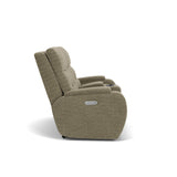 Strait Transitional Fabric Power Reclining Loveseat With Console & Power Headrests | Flexsteel