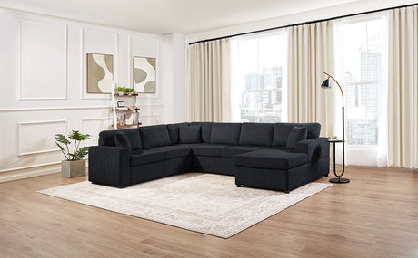 Oversized Sectional Sofa 115.3' U-Shaped Sofa with Chaise Lounge and Three Soft Throw Pillows, Black Corduroy Fabric - sold by Home Elegance USA