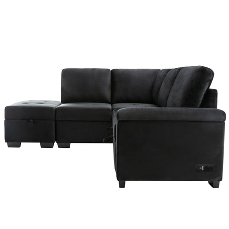 Sleeper Sectional Sofa, L-Shape Corner Couch Sofa-Bed with Storage Ottoman & Hidden Arm Storage & USB Charge  for Living Room Apartment, Black - sold by Home Elegance USA