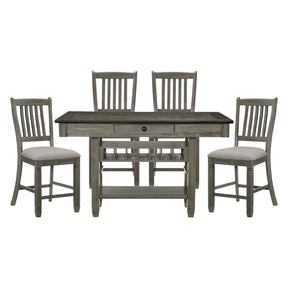 Antique Gray Dining Furniture Counter Height Table w Drawers Wine Rack Shelf and 4x Counter Height Chairs 5pc Dining Set Classic Style - sold by Home Elegance USA