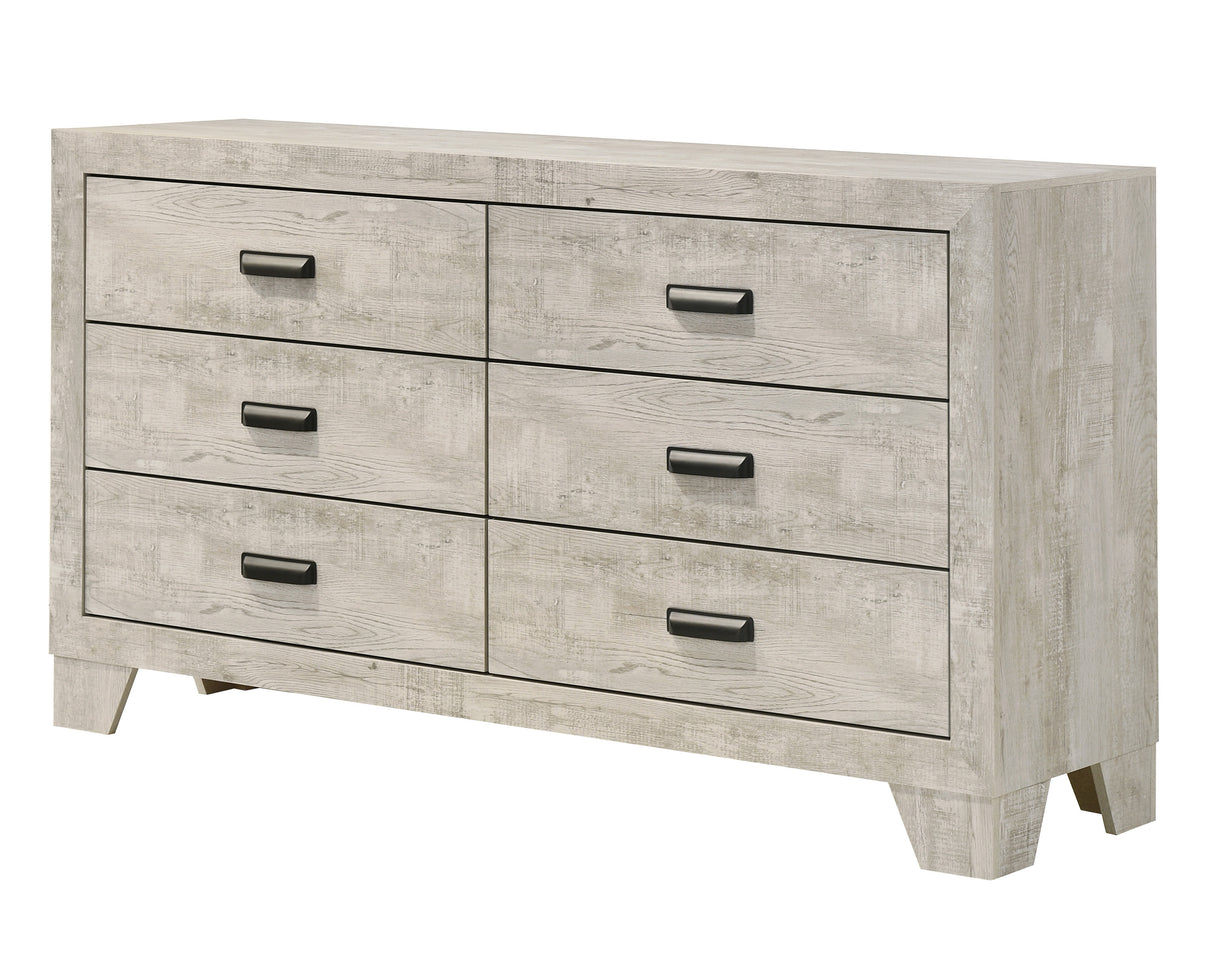 1pc Transitional 6-Drawer Dresser Metal Hardware Whitewashed Wood Finish Wooden Bedroom Furniture