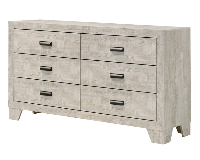 1pc Transitional 6-Drawer Dresser Metal Hardware Whitewashed Wood Finish Wooden Bedroom Furniture