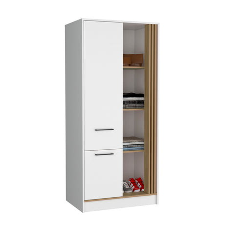 Armoire 70.8' H, 1 Door, 1 Drawer, 4 Shelves, White/Natural Oak - Bedroom - sold by Home Elegance USA