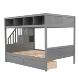 Twin over Full Bunk Bed with Shelfs, Storage Staircase and 2 Drawers, Gray - Home Elegance USA