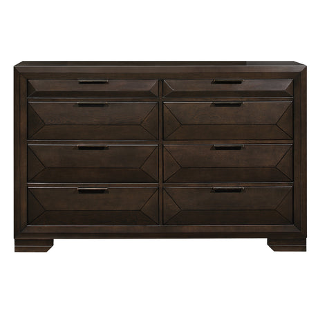 Contemporary Design 8-Drawers Dresser 1pc Bedroom Furniture Warm Espresso Finish Raised Panel Front