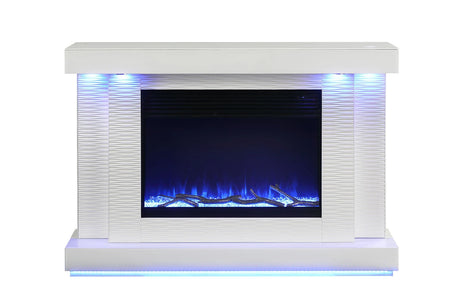 Contemporary Style TV Stand Electric Fire Place 3-Level Brightness Setting Room Temperature Control White Finish Primary Living Room - sold by Home Elegance USA