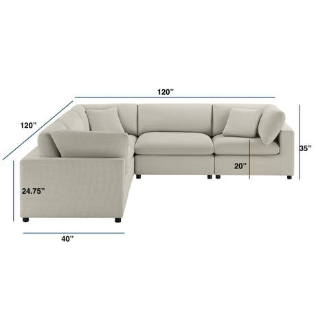 Cassandra Modular 5-Piece Sectional in Beige with Polyester Upholstery and Solid Wood Legs - sold by Home Elegance USA