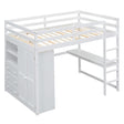 White Wood Full Size Loft Bed with Built-in Wardrobe, Desk, Shelves, and Drawers - Solid Pine Wood + MDF, 79.5''L x 57''W x 67.5''H