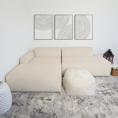 Mar Sectional Cream Corduroy Sofa Left Facing Velvet High-Quality Fabric 101.60x65.00x27.60 inches - sold by Home Elegance USA