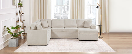 Oversized Sectional Sofa 115.3' U-Shaped Sofa with Chaise Lounge and Three Soft Throw Pillows, Light Gray Corduroy, 115.3' x 90.5' - sold by Home Elegance USA