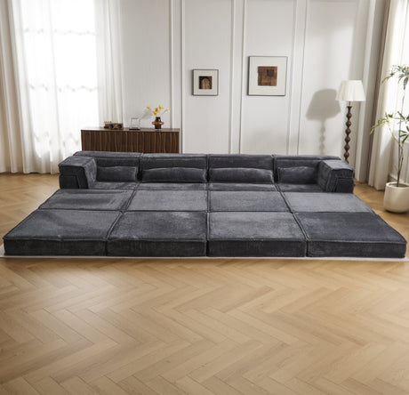 Compression Mahjong Sofa,Convertible Floor Sofa Bed,DIY Boneless Modular Sectional Sofa,No Assembly Required,Circle fleece fabric,Oversized 4 Seater with 2 Ottoman,Dark-grey - sold by Home Elegance USA