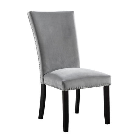 Gorgeous Marble Top Table w 6x Side Chairs Light Gray Flannelette Upholstered Chair Dining Room 7pc Set Wooden Furniture - sold by Home Elegance USA